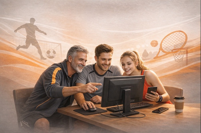 Gruppe sucht am PC nach einem Verein